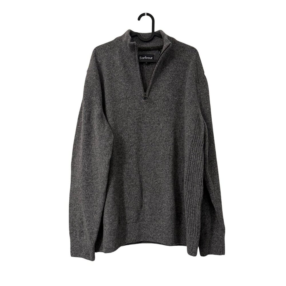 Barbour Heather Gray Mock Neck 1/4 Zip Wool Blend Sweater Mens Size XLarge